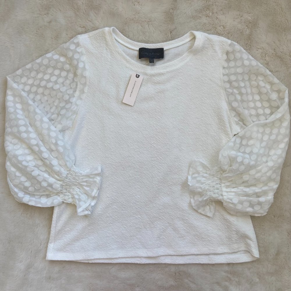 Anthropologie Sunday In Brooklyn White Balloon Sleeve Top NWT